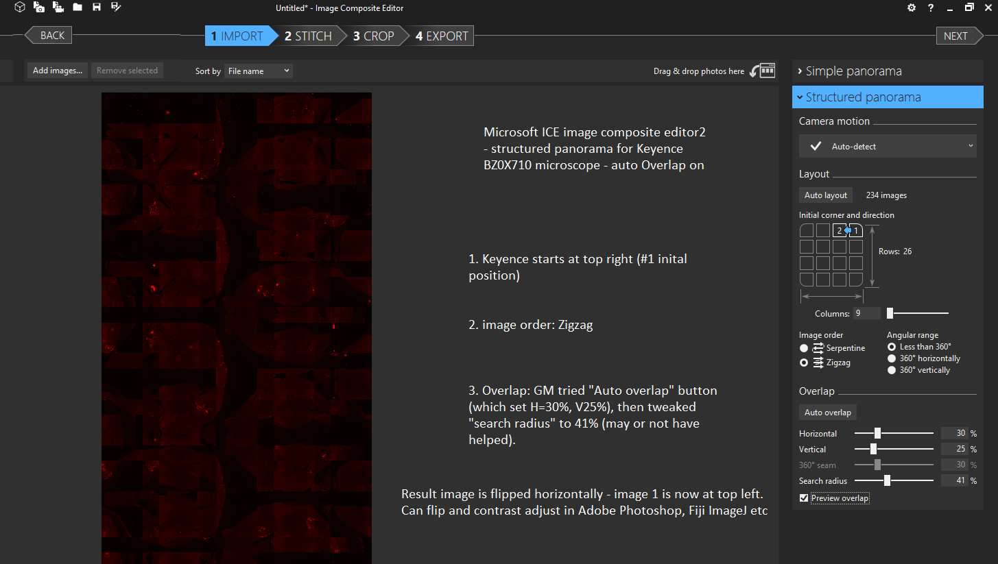 Microsoft ICE2 for Keyence data stitching